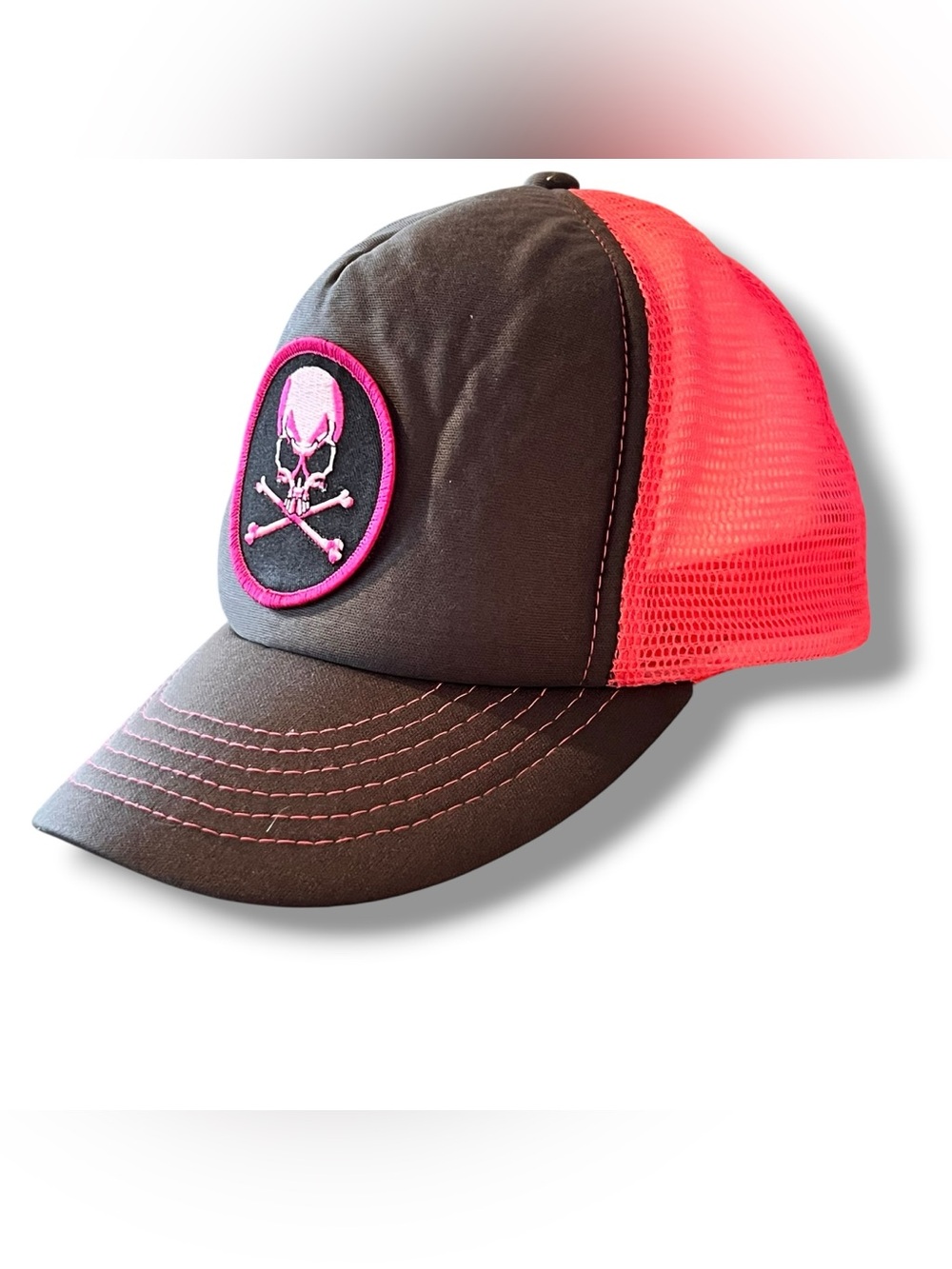 Pink Skull & Crossbones Snapback Trucker Cap Mesh Hat Bikercore Barbiecore D-2